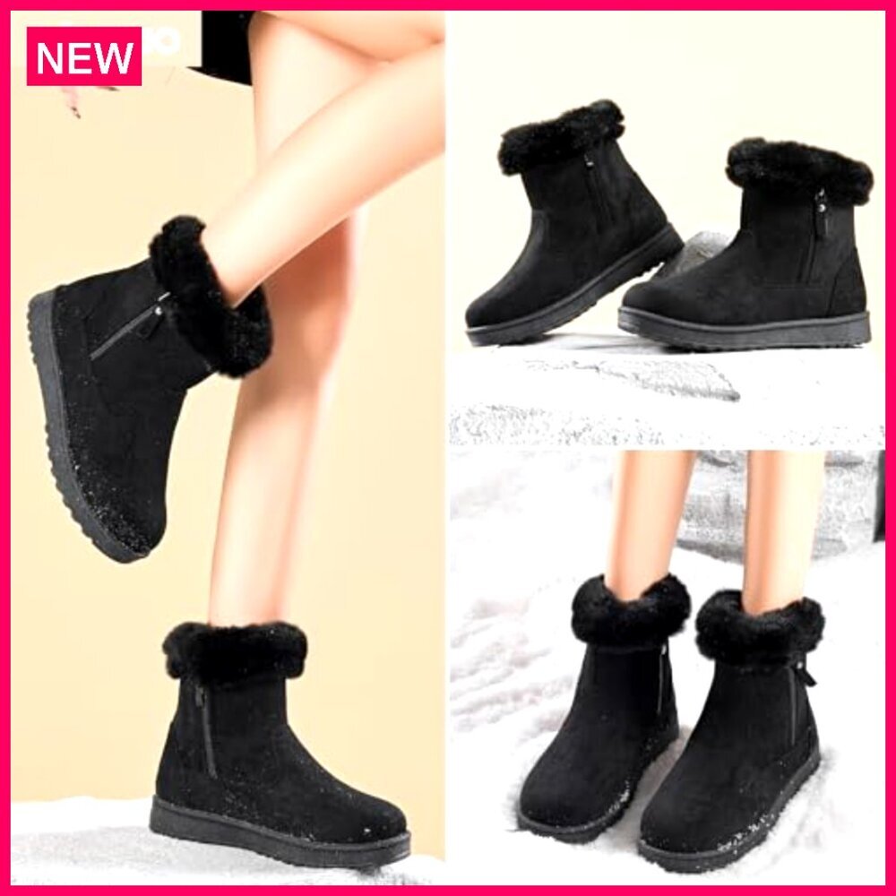 Women's Winter Snow Boots Suede Ankle Booties with Faux Fur Lining - Picture 6 of 8